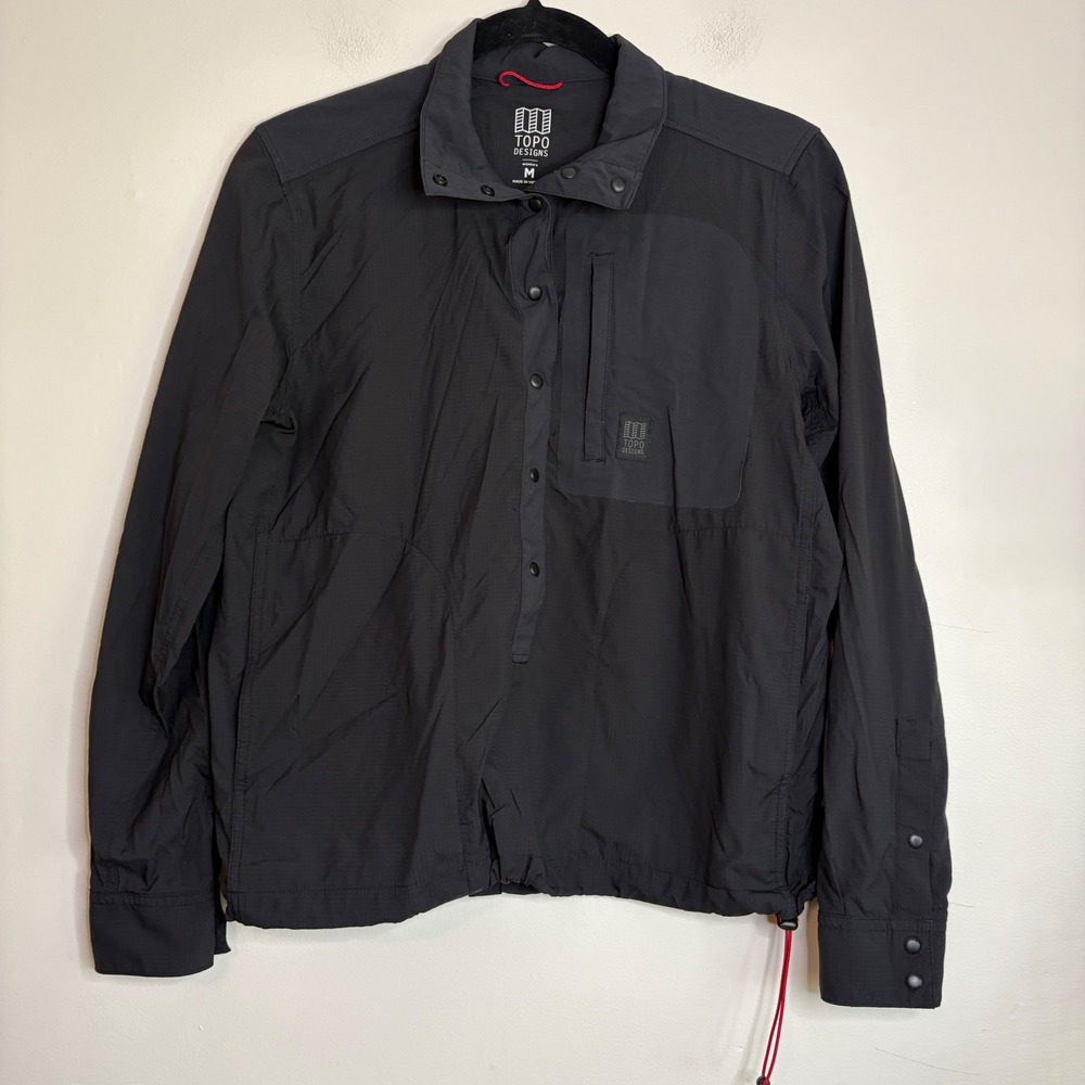 Topo Designs‎ Womens Black Nylon Ripstop Snap Windbreaker Top Size M